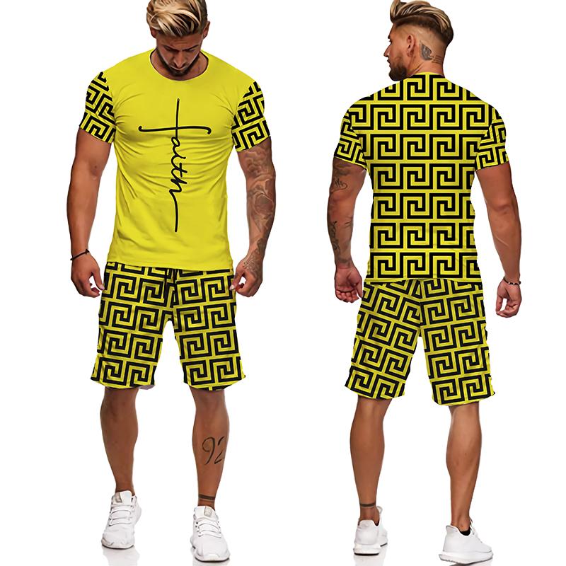 Summer Beach Brand Luxury 3D Printing Men Sets Two Piece Outfits Sets Casual Tracksuit Men's T-shirt Suit Streetswear Tshirt Set