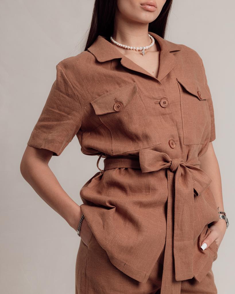 Костюм ленной Sandrom 9778 S (36) кемел (рубашка, брюки)