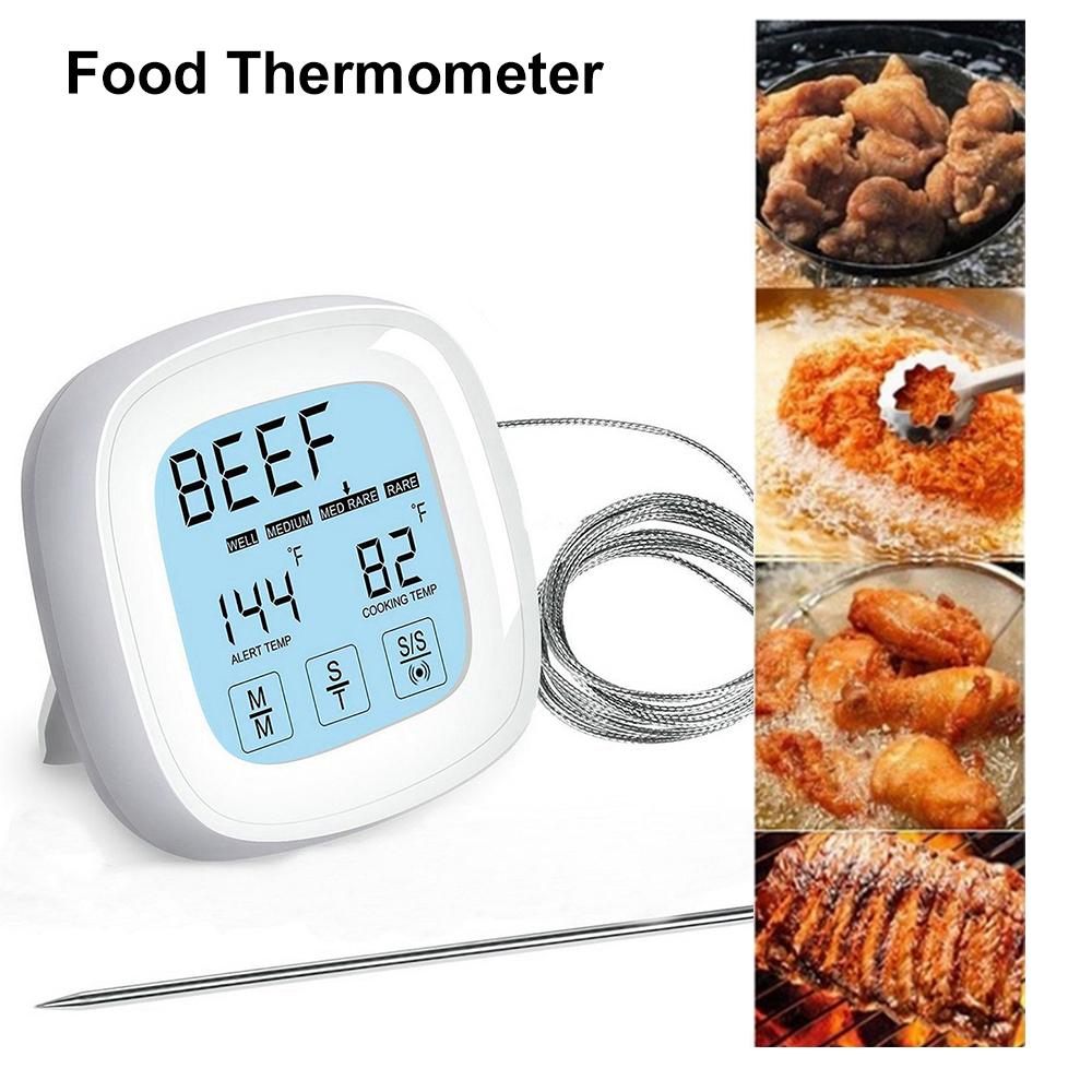 Digital Meat Thermometer LCD Touchscreen Barbecue Timer Food Cooking Thermometer Probe Steak BBQ Temperature Gauge Kitchen Cooking Tools