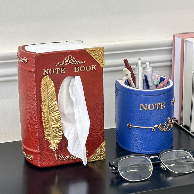 Book Style Tissue Box Holder Vintage European Designs Multifunctional Storage Organizer For Home Office Decoration