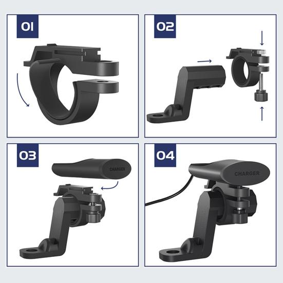 Зарядное устройство для мотоцикла с расширительным креплением для зеркала заднего вида, быстрая зарядка, PD USB, высокая мощность, 12–24 В, универсальный адаптер для зарядки телефона, квадроцикла, трехколесного велосипеда