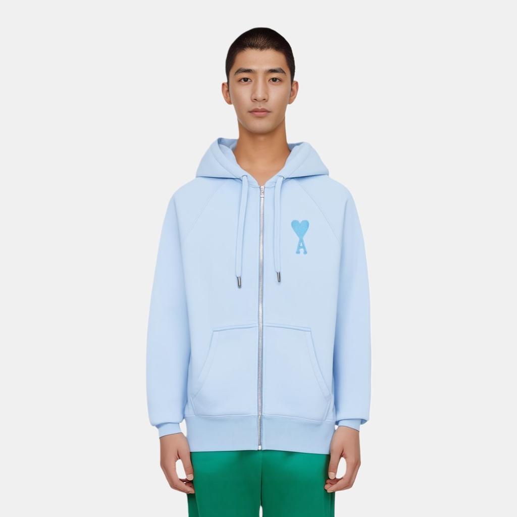 Amiparis Fw22 Logo Embroidered Heart Cotton Minimalist Loose Hoodie Unisex hoodies Blue USW402-747450