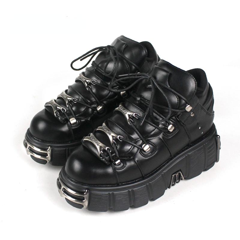 Brand Punk Style Women Shoes Lace-up Heel Height 6CM Platform Shoes Woman Gothic Ankle Boots Metal Decor Woman Sneakers