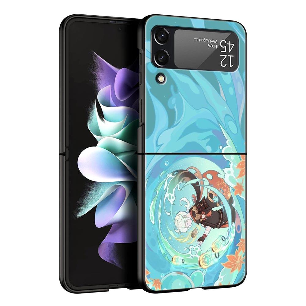 Для Samsung Galaxy Z Flip 3 4 5 Жесткий Черный Складной ПК Чехол для Телефона Genshin Impact Мультяшный Логотип Для Samsung Z Flip3 Задняя Крышка