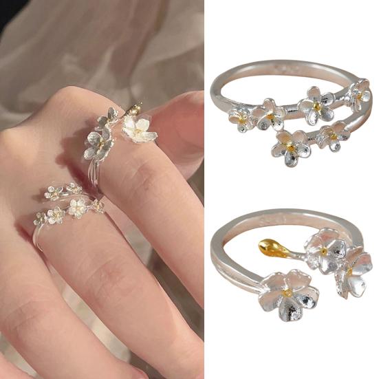 Женское открытое кольцо с цветком, регулируемое, гладкое, полированное, в стиле ретро, ​​легкое, для свиданий, ежедневного выпускного вечера
