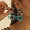 Metal Heavy Handmade Earth Blue Plus Red Acrylic Diamond European and American Style Exaggerated Atmosphere Party Women Earrings