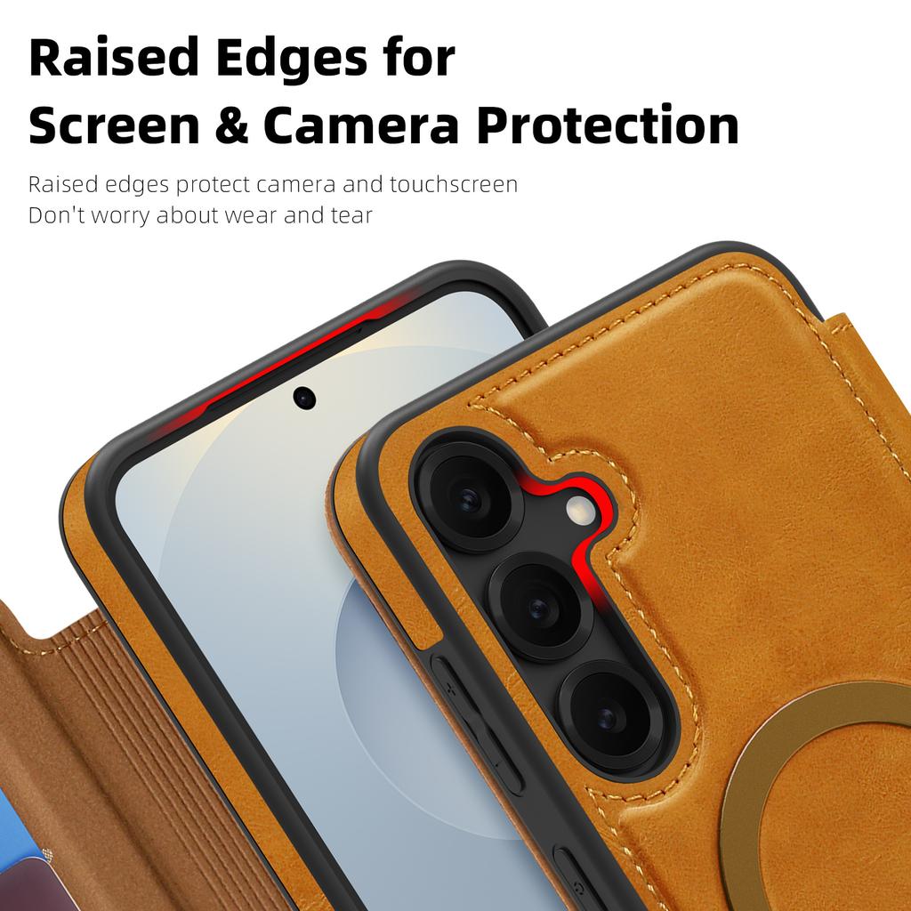 For Samsung Galaxy S25+ Magnetic Case RFID Blocking Card Holder Leather Phone Cover