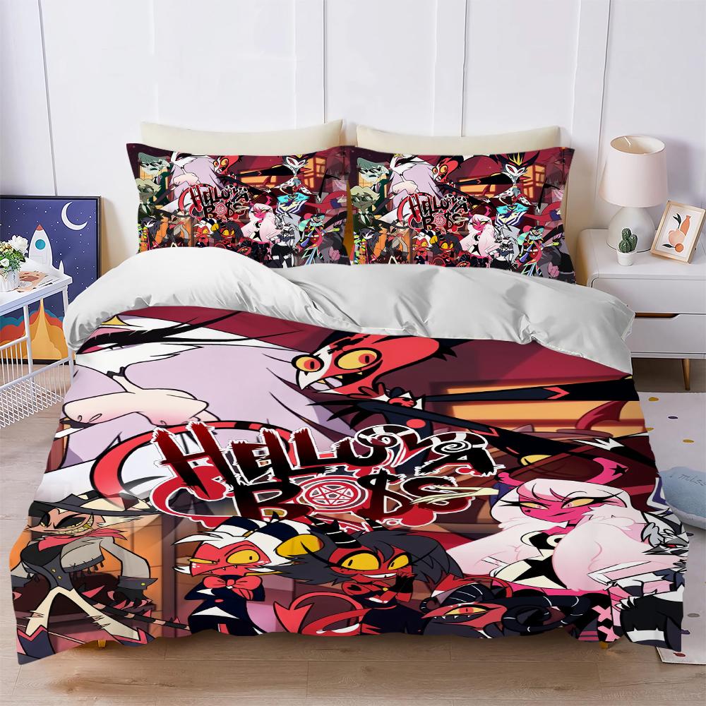 Мультяшный постельный комплект H-Helluva-Boss Аниме Набор пододеяльников Мягкий Односпальный Полуторный размер Домашний декор Подарок на день рождения Четыре сезона Домашний декор