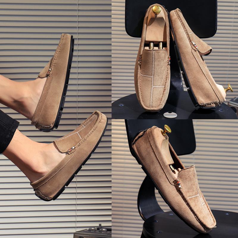 Модные мужские мокасины без застежек, повседневная мужская обувь на осень, легкие туфли на плоской подошве, мужские прогулочные туфли, замшевые кожаные мягкие мокасины для вождения