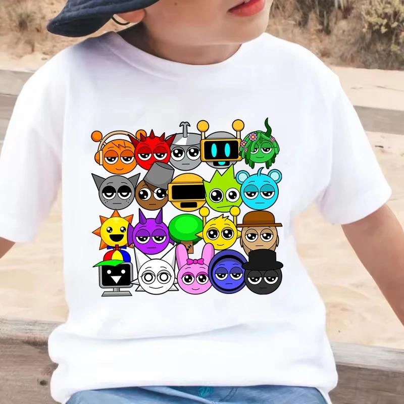 Новая футболка Sprunki Incredibox для детей, с принтом мультяшного персонажа, повседневная футболка с коротким рукавом для мальчиков и девочек, футболка с игровым принтом Sprunki. Модная футболка.