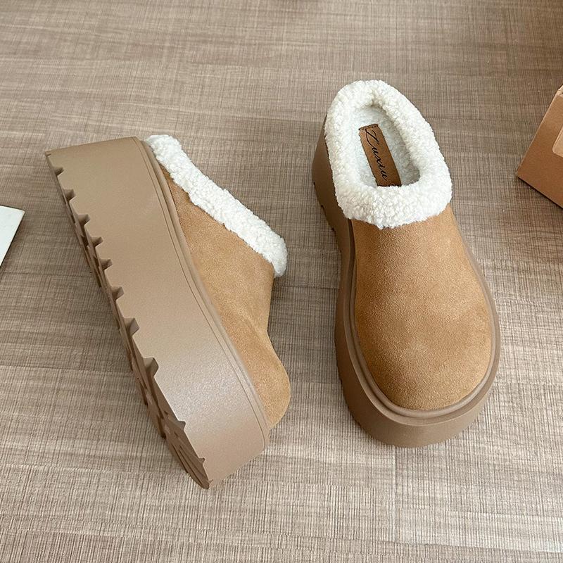 Женские теплые хлопковые тапочки-мюли на толстом каблуке, модные закрытые носки, женские удобные домашние ленивые тапочки