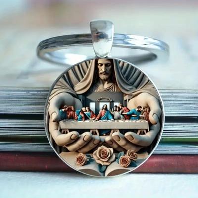 Круглая подвеска-брелок из сплава со стеклом и 2D-рисунком Для собрания в ладони
