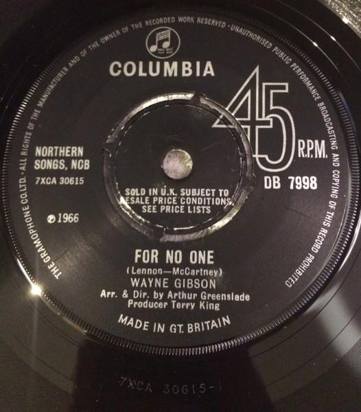 7-дюймовая пластинка WAYNE GIBSON - For No One DB7998 Columbia 1966 UK Rock б/у