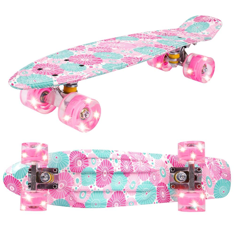 LED Glowing Wheels Kids Skateboard Flowers 56cm ABEC7