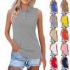 Women's Summer Fashion Solid Color Lapel Button Sleeveless Vest Casual Top