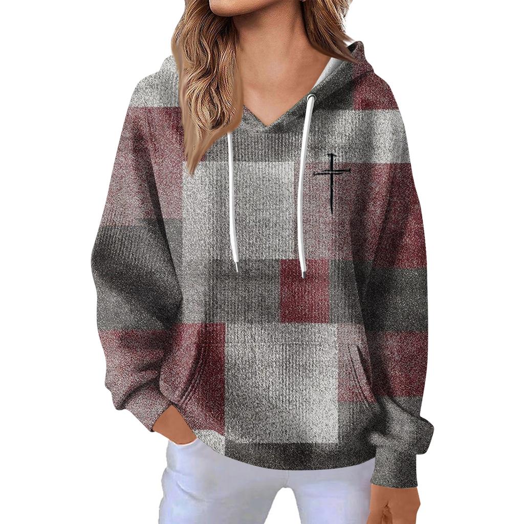 Women's Fashion Casual Long Sleeve Solid Color Hooded Sweatshirt Tops