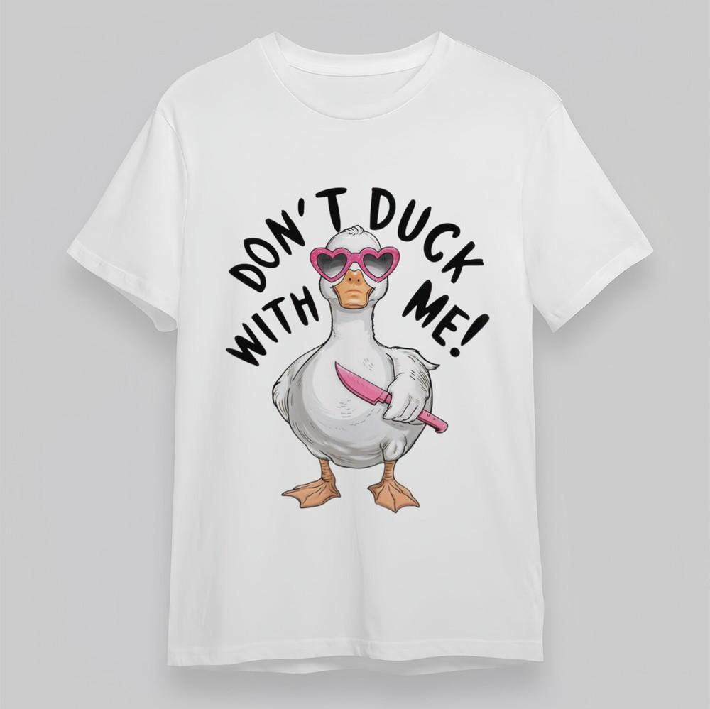 Женская классическая футболка «Дерзкий утенок» розовая, с ножом, острый юмор, 100% хлопок, рубашка больших размеров