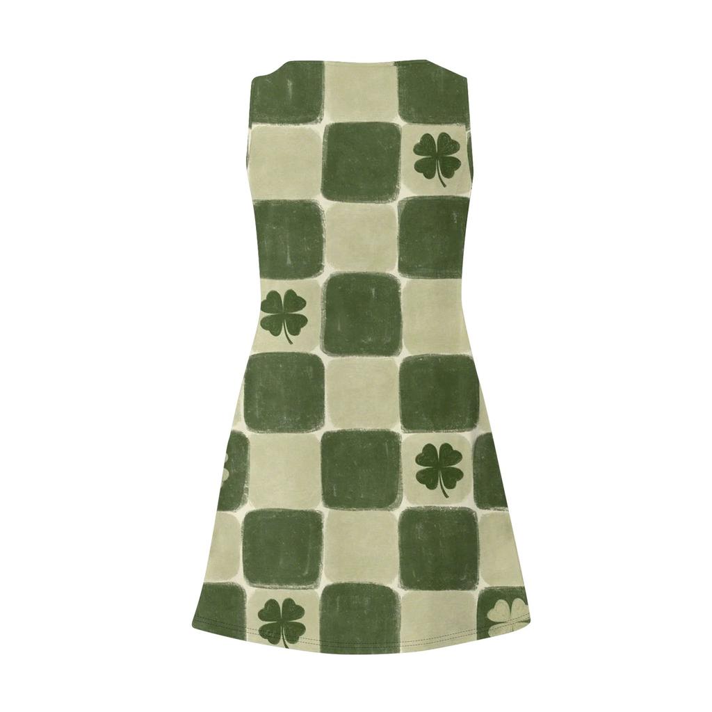 Women's Casual St. Patrick's Day Printed U-Neck Vest Dress With Side Pockets