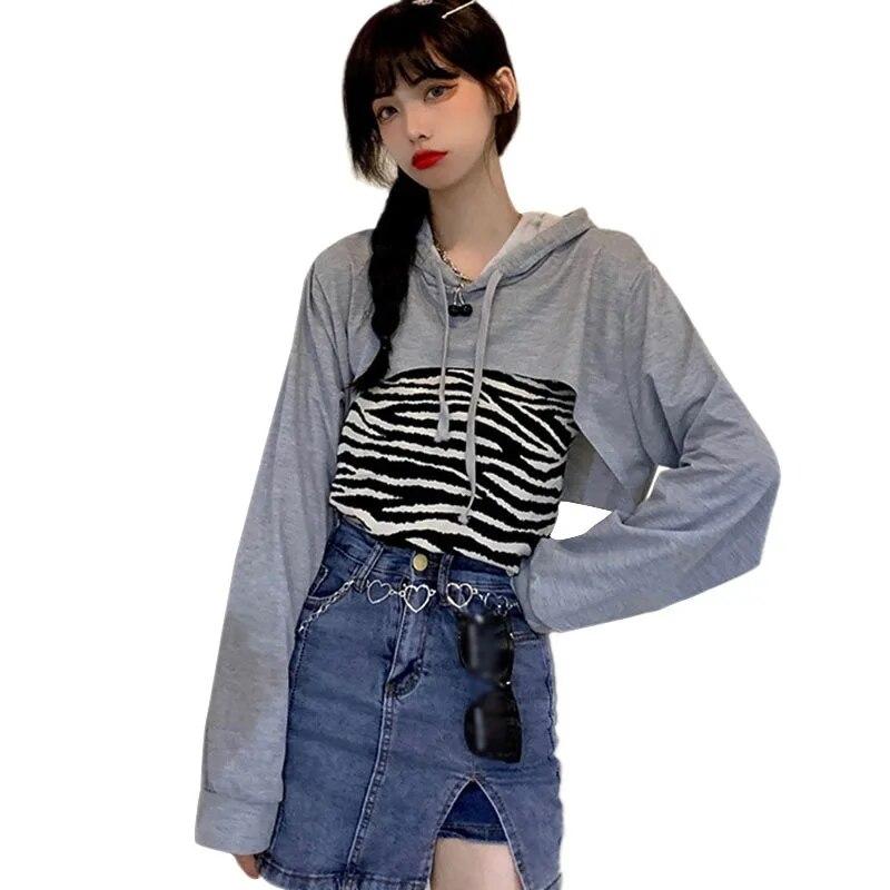 Женские однотонные повседневные футболки с длинными рукавами и пупком нерегулярной формы с капюшоном, толстовки