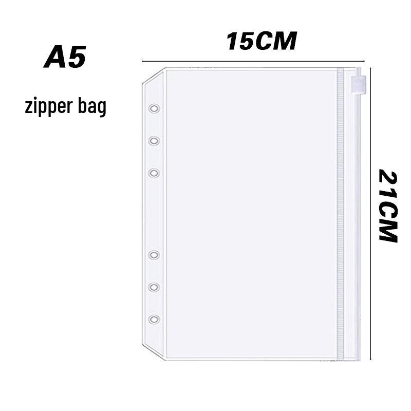 Бюджетный планер формата A5A6 со сменными внутренними листами, карманом на молнии, разделителями, 7-дюймовыми 6-отверстными вкладышами и английскими наклейками.