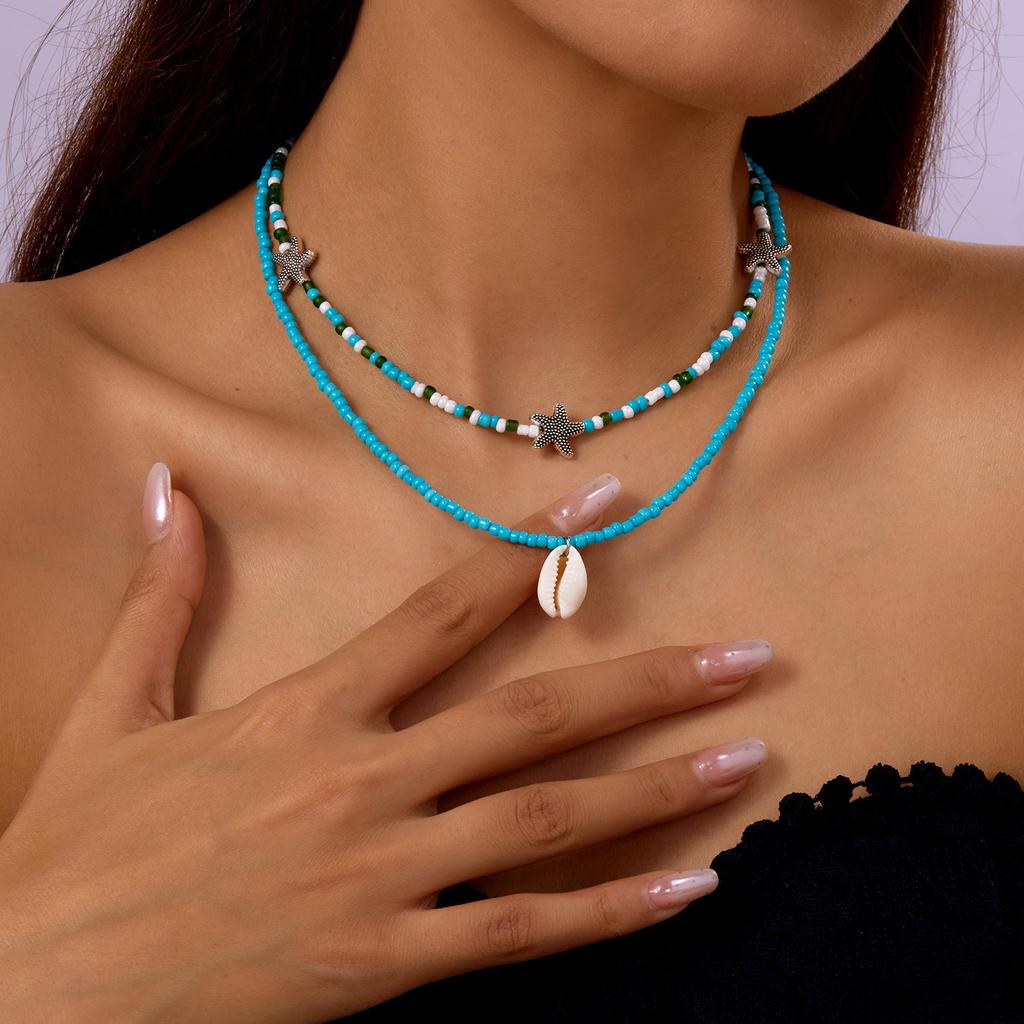 Ожерелье-подвеска из разноцветных ракушек в пляжной тематике для женщин, с жемчугом, звездой, крестом, многослойная цепочка-колье для ключицы, ювелирный аксессуар