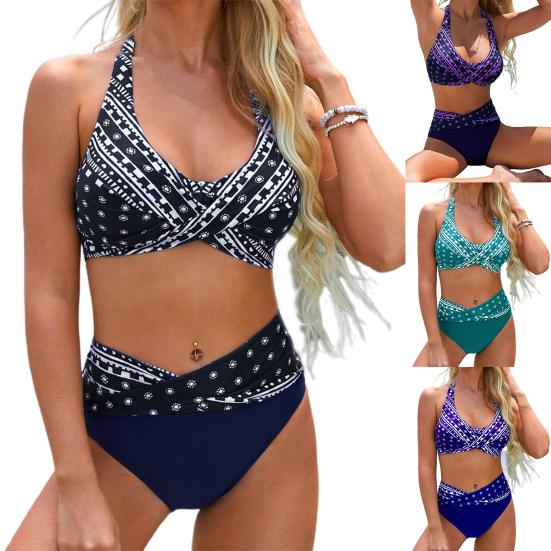 Женский бикини сексуальный цветочный нагрудник с разделенным принтом женский повседневный купальный костюм для плавания