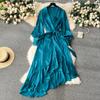 Women Elegant Satin Bandage Ruffled Irregular Dress High Waisted Ladies A-line Vintage Party Evening Long Dresses