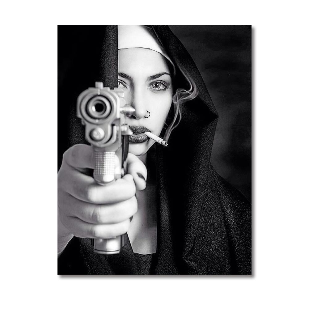 Сексуальные обнаженные монахини с большими пушками, настенная живопись на холсте, современная черно-белая пленка, постер с принтом, картина для декора гостиной