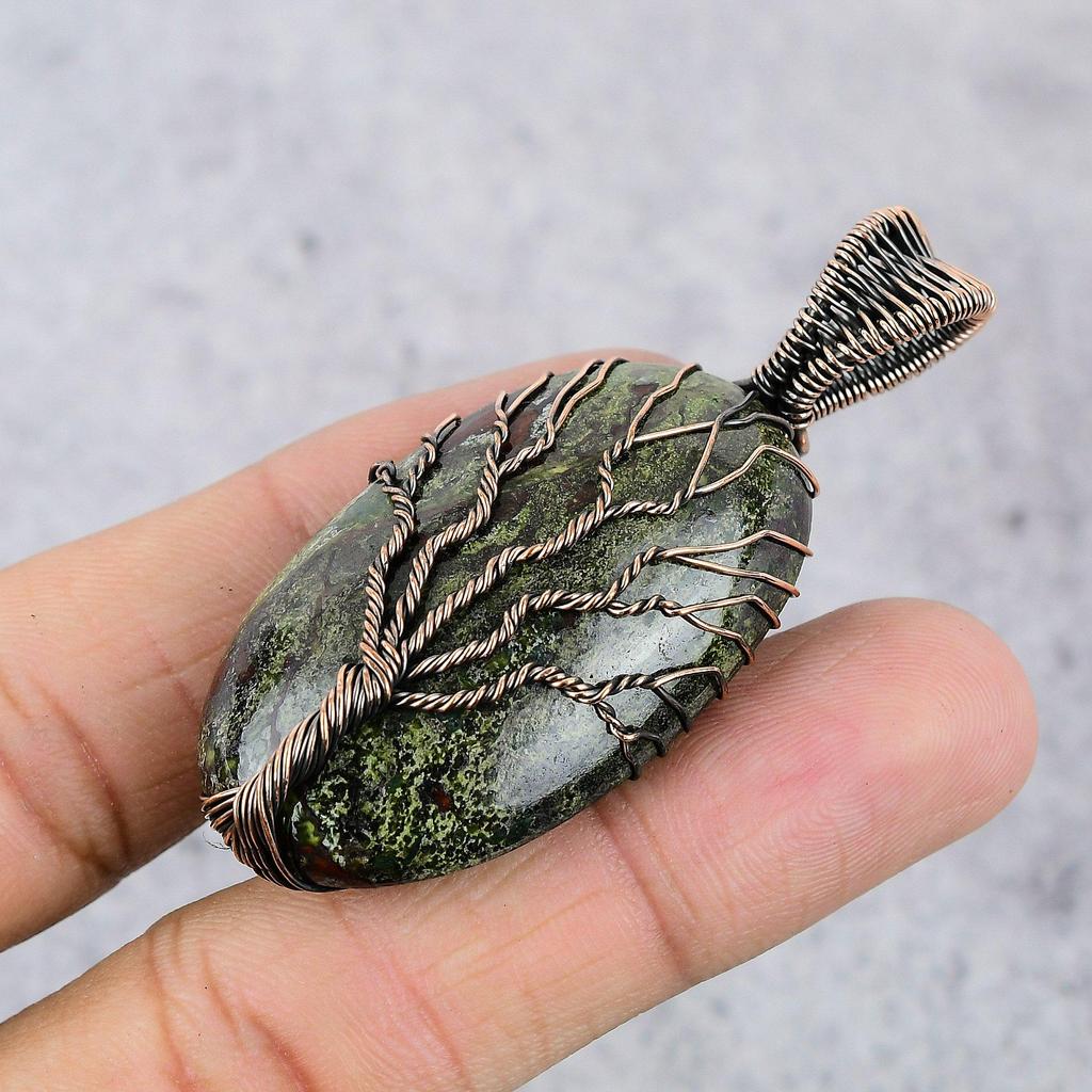 Tree Of Life Dragon Blood Stone Pendant, Handmade Gemstone 999 Copper Wire Wrap Pendant Antique Jewelry, For Gift Copper Jewelry