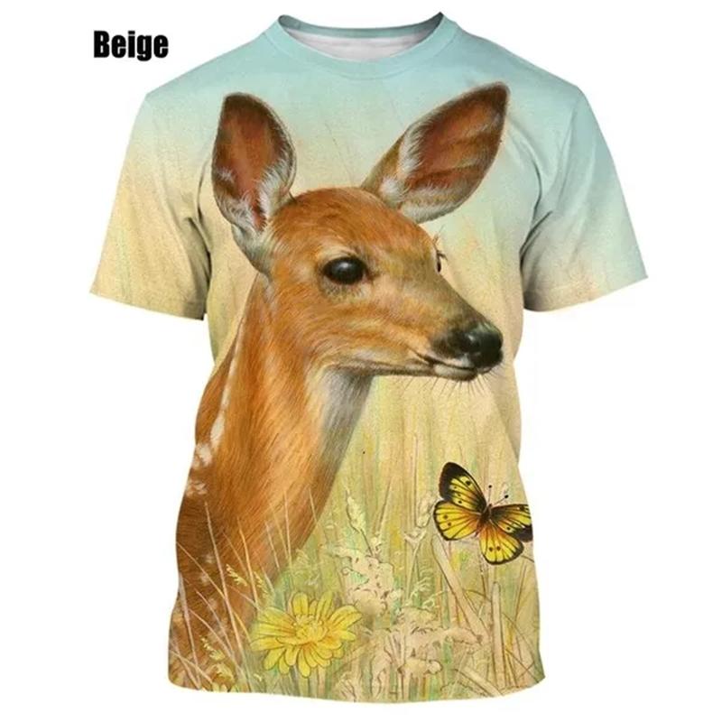 Летние топы для мужчин и женщин, охота на лося, оленя, камуфляж, 3D-принт, по всей поверхности, футболка большого размера с коротким рукавом, крутая одежда, топы