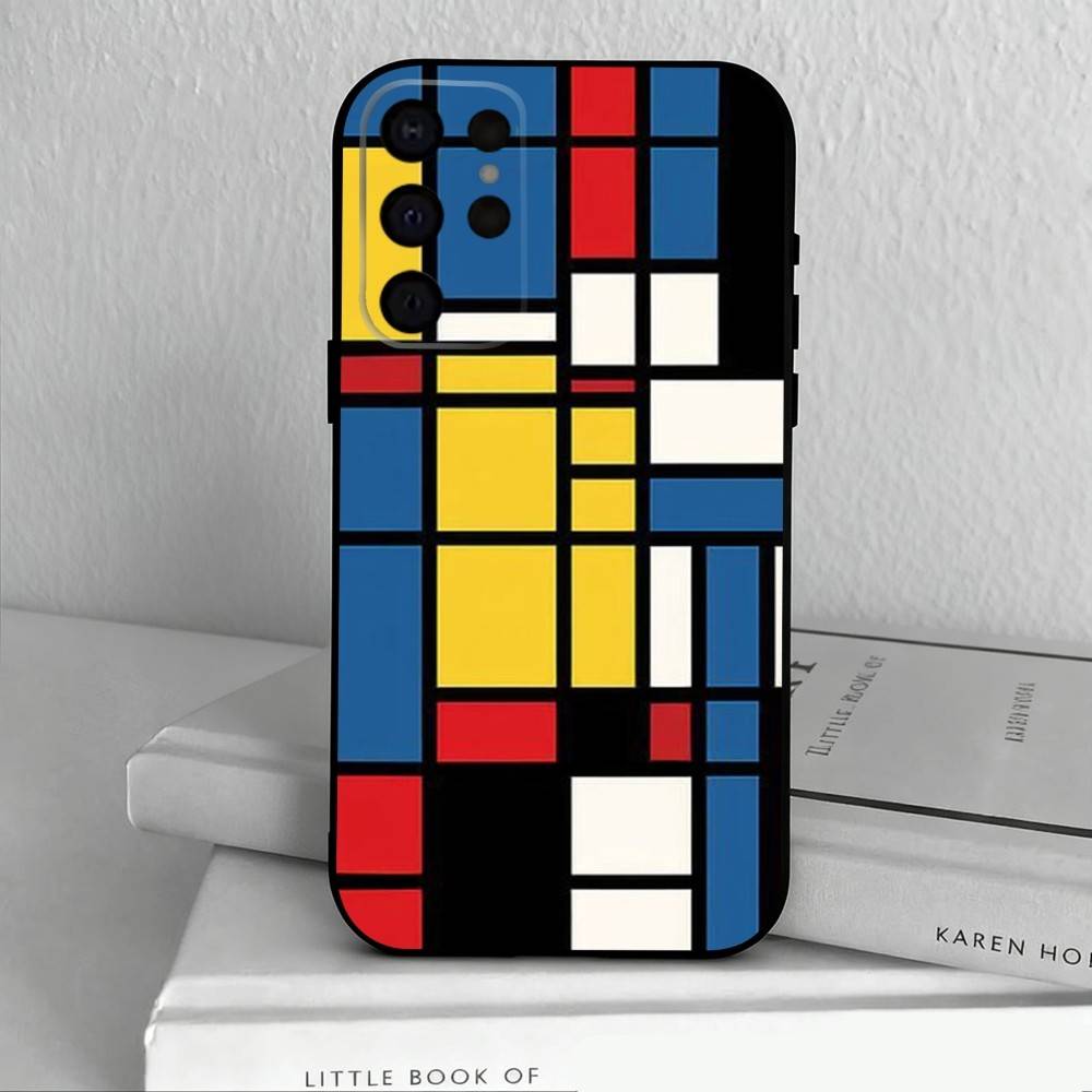 Grid T-TOPLBPCS M-Mondrian Phone Case For Samsung S25,24,23,22,30,21,10,9,Ultra,Plus,Lite,FE,4,5 G Soft Black Case