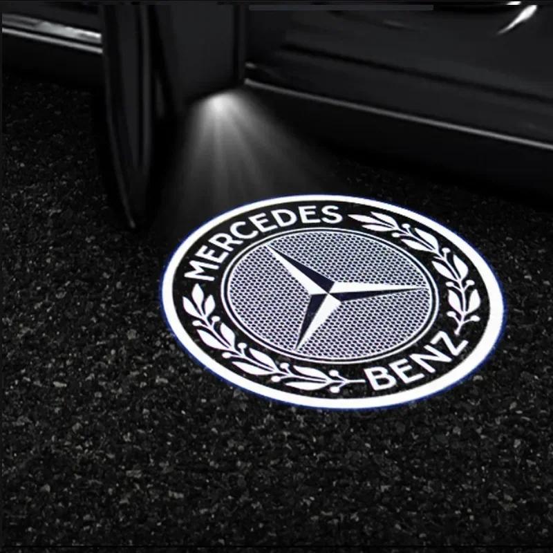 2PCS/Set Car Door Light Laser Logo Decor Project Ghost Lamp Mercedes Benz A B C M ML GLA GLS E Class W176 W205 W166 W246 W2121  w1