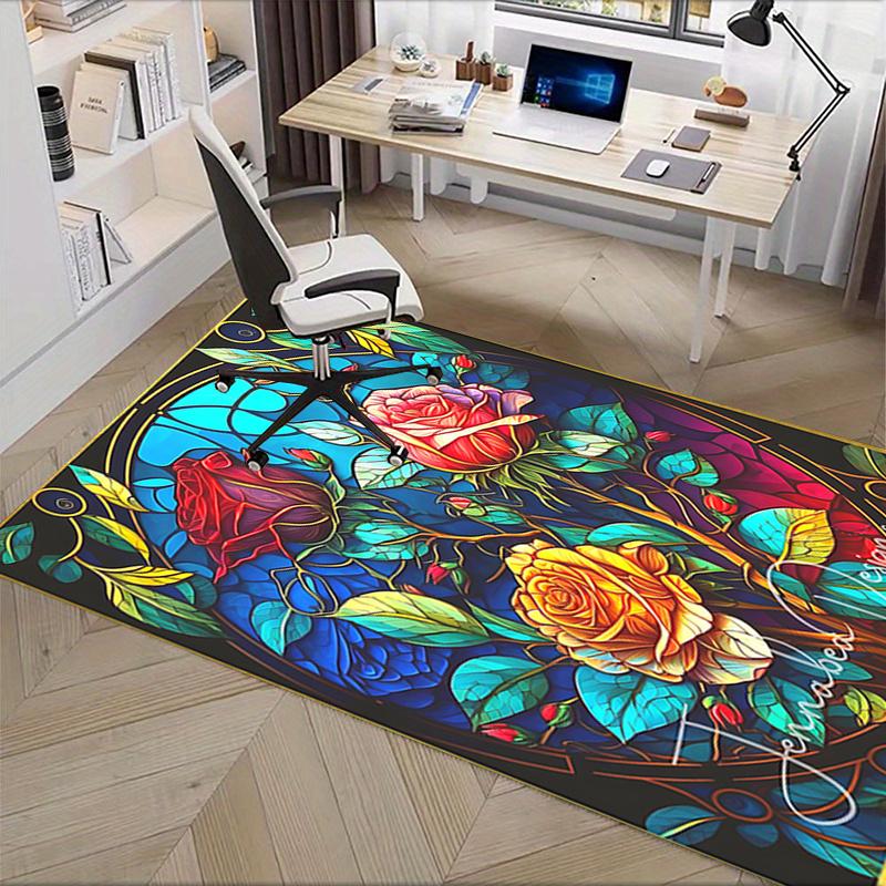 Stunning Stained Rose Chair Mat Office Carpet, Oversized Rug for Home Decor, Sofa Mat, Desk Pad, Gif