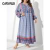 Плюс Размер Печатный Пуловер Темперамент Пригородный Длинный Платье Женское Платье