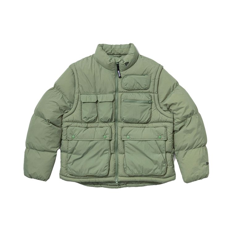 New Era Stand Collar Detachable Sleeve Multi-Pocket Zipper Solid Color Cotton Jacket Winter Men jackets Green 12866430