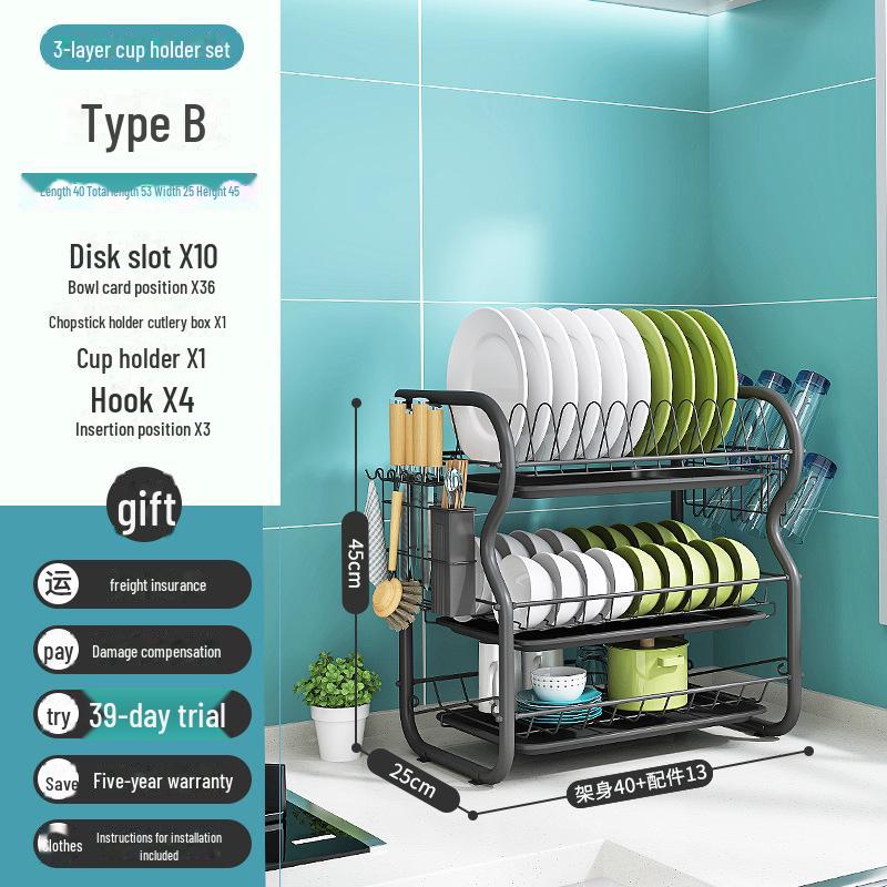 Многофункциональная кухонная стойка для хранения тарелок и мисок со сливом