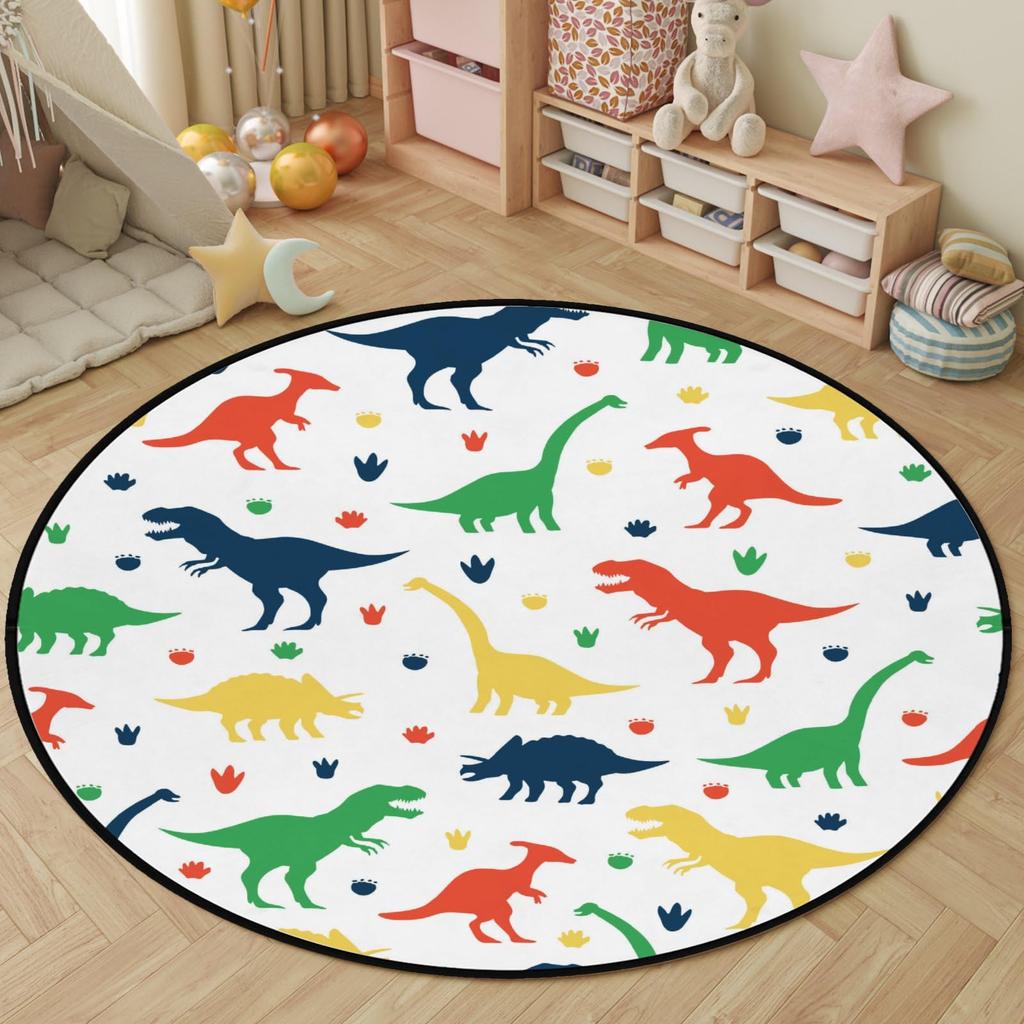 Мультяшный ковер круглый с динозавром, милый ковер-круг с динозавром для гостиной, игровой комнаты, офиса, декора прачечной, противоскользящий, комфортный, игровой коврик для йоги