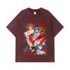 Стиранные футболки 275 г/м² 100% Хлопок Evangelion V9 Аска Рей Ваифу Принт Унисекс Плотная хлопковая футболка