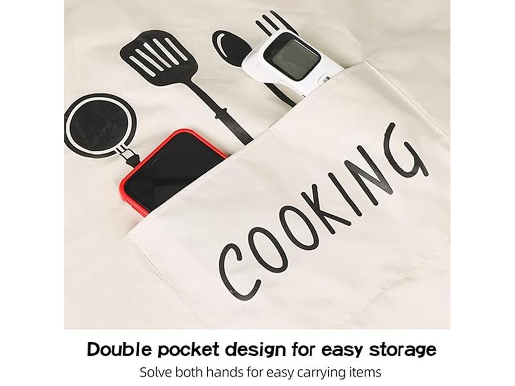 Kitchen aprons with 2 pockets, waterproof, suitable for barbecues, gardens, and restaurants, 2-pack black and beige