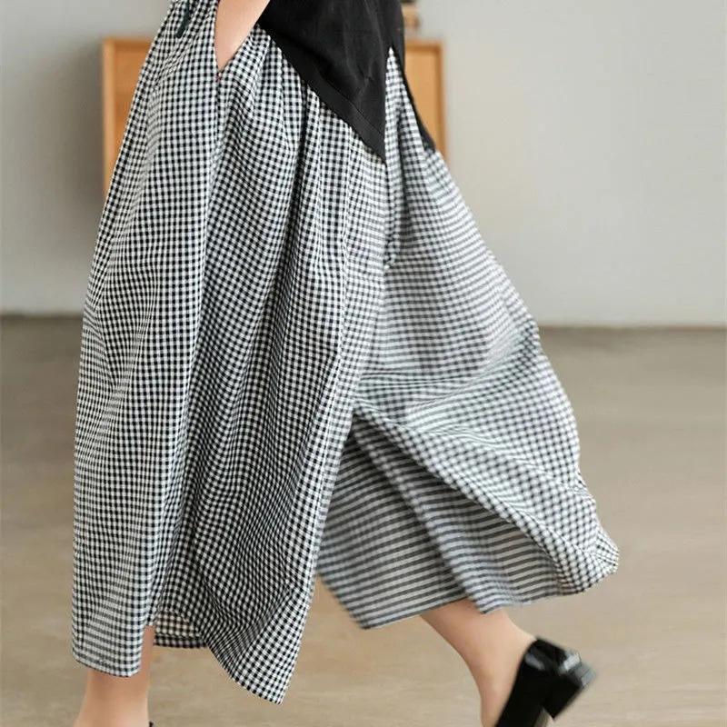 Summer Women's Casual Cotton and Linen Wide-leg Pants High-waisted Loose Thin Nine-point Pants