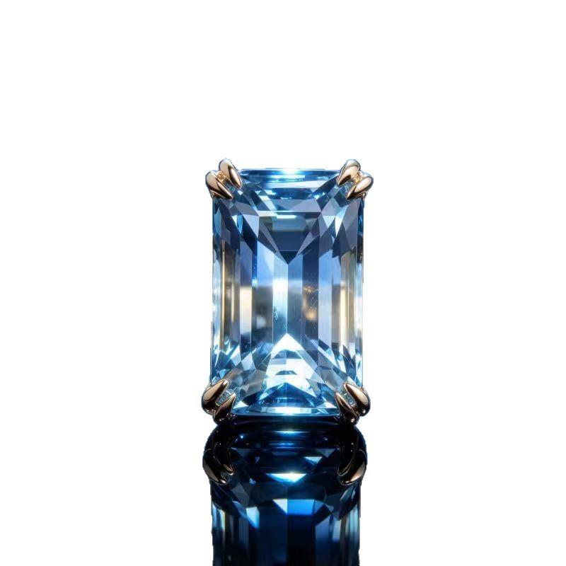 European And American New Fashionable Retro Square Blue Zircon Inlaid Women's Ring