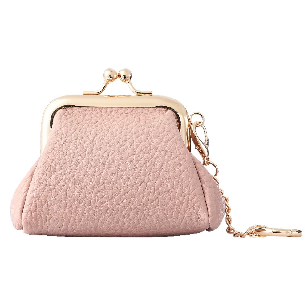 Retro Style Mini Coin Purse Solid Color Change Pouch with Keychain Jewelry Storage