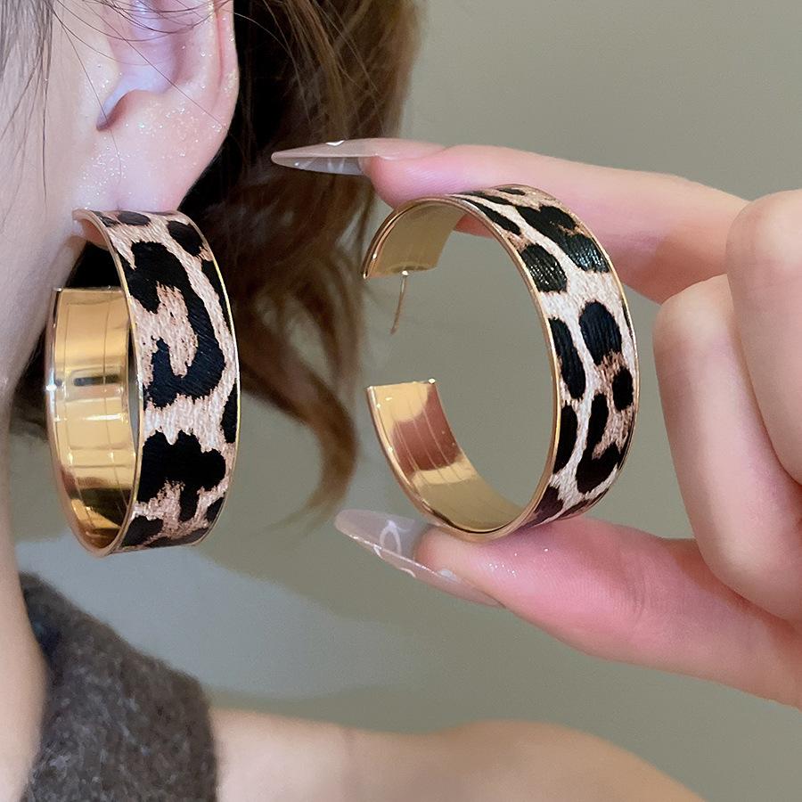 Серьги-пусеты Silver Needle Leopard Resin Geo Round, в стиле ретро Myer, нишевый дизайн для женщин