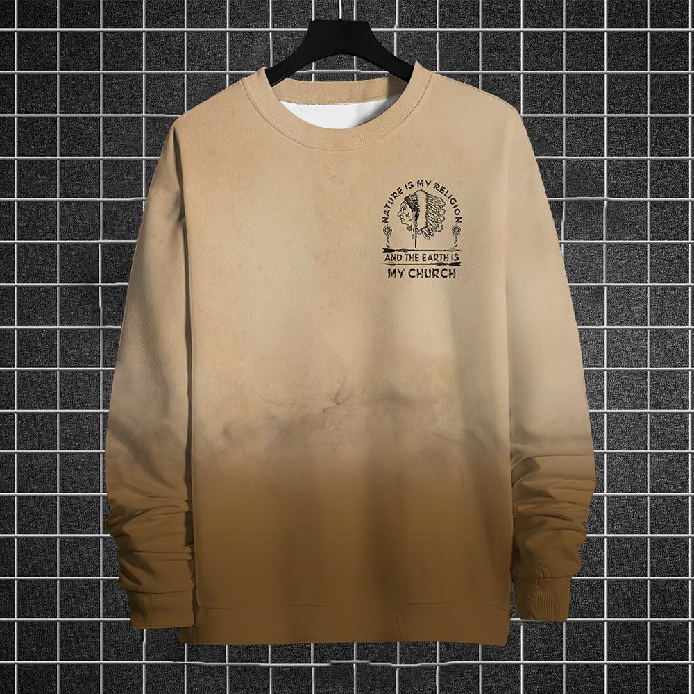 Retro Sweatshirt For Men Hoodies Pullover 3d Print Indian Ethnic Print Long Sleeve T-Shirt Gradient Oversized Men Clothing Tops