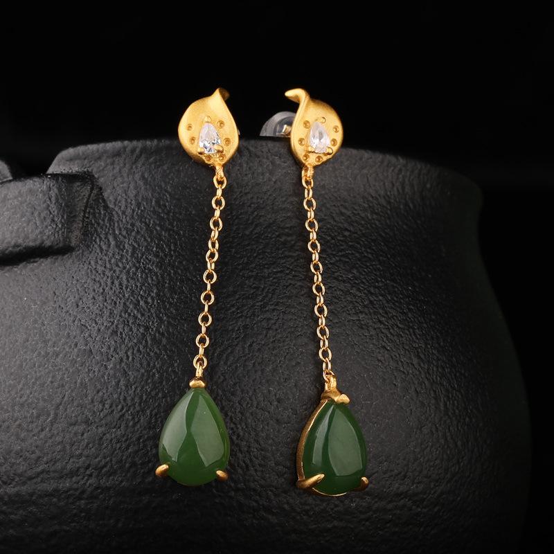 Танциз стерлингового серебра 925 пробы нефритовый циркон серьги серьги-капли для женщин подарки на свадьбу