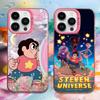 Мультяшный чехол S-Steven Universe для iPhone 16, 15, 14, 13, 12, 11, Mini, Pro, E, MAX, Розовый Конфетный, Матовый, Ударопрочный