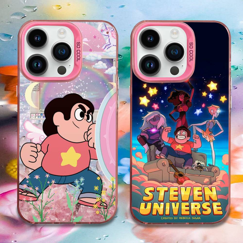 Мультяшный чехол S-Steven Universe для iPhone 16, 15, 14, 13, 12, 11, Mini, Pro, E, MAX, Розовый Конфетный, Матовый, Ударопрочный