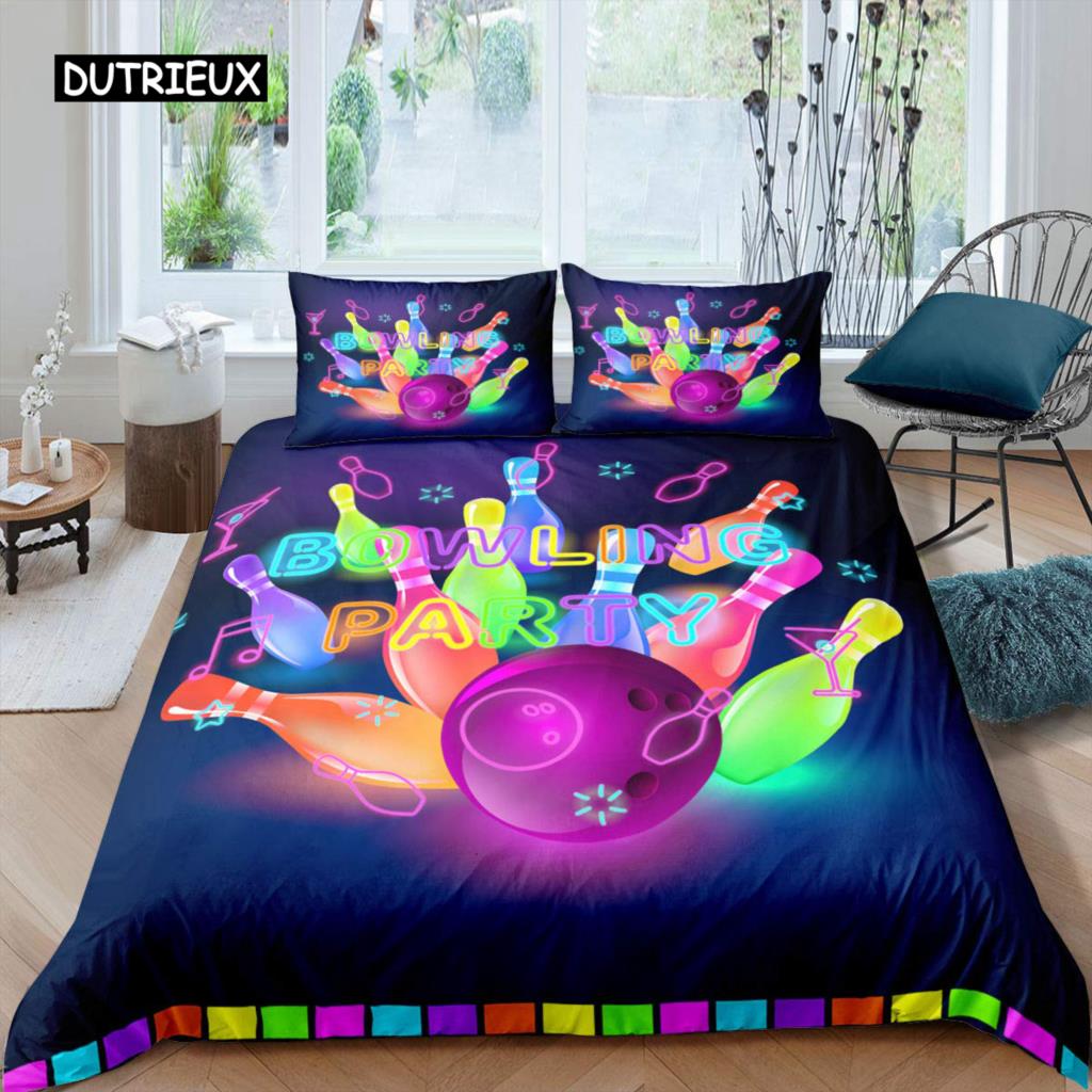 Пододеяльник для боулинга из полиэстера, спортивный пододеяльник для соревнований, спортивные игры, звездное небо, голубая линия, комплект постельного белья, двуспальная кровать размера «king-size»