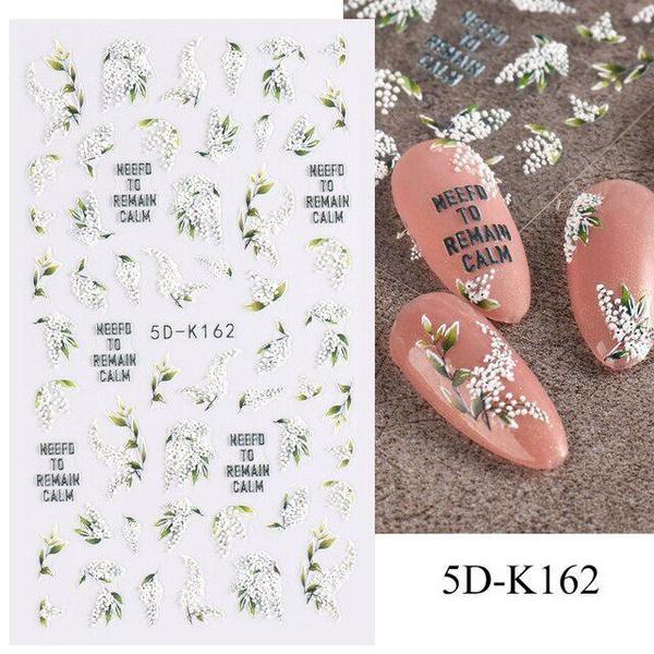 5D акварельные цветочные наклейки для ногтей с голографическими акцентами в виде листьев в фиолетовом и белом цветах