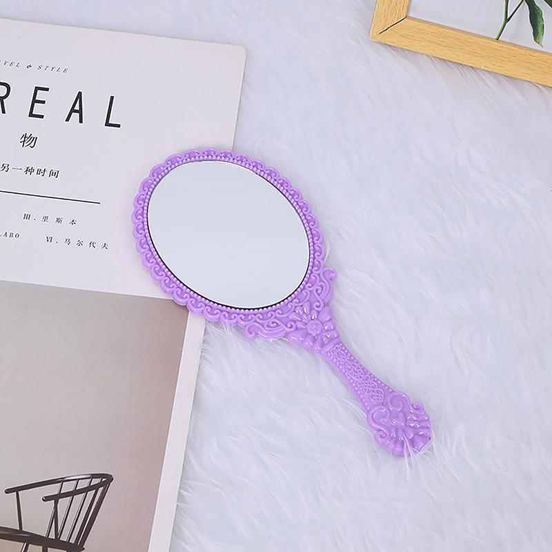 1Pc Handle Cosmetic Compact Mirror For Women Vintage Carved Handheld Vanity Mirror Spa Salon Makeup Hand Mirror